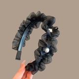  Bờm tóc vải ren xếp ly đính đá, ngọc trai - H-BOM56 