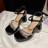  Giày Sandal Cao Gót 10 Phân Đế Đúp 3 Phân Da Bóng Đính Đá Cao Cấp HS1788 