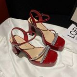  Giày Sandal Cao Gót 10 Phân Đế Đúp 3 Phân Da Bóng Đính Đá Cao Cấp HS1788 
