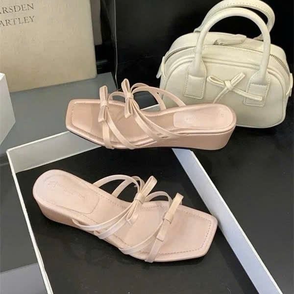  Dép Cao Gót Da Lì 5 phân Quai Lụa Cao Cấp 710-6 