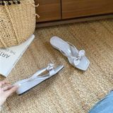  Dép Cao Gót 5 Phân Da Bóng Quai Lụa Phối Nơ 710-2 