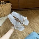  Dép Cao Gót 5 Phân Da Bóng Quai Lụa Phối Nơ 710-2 