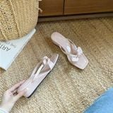  Dép Cao Gót 5 Phân Da Bóng Quai Lụa Phối Nơ 710-2 