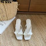  Dép Cao Gót 5 Phân Da Bóng Quai Lụa Phối Nơ 710-2 