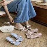  Dép Cao Gót 5 Phân Da Bóng Quai Lụa Phối Nơ 710-2 