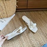  Dép Cao Gót 5 Phân Da Bóng Quai Lụa Phối Nơ 710-2 