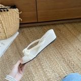  Dép Cao Gót 5 Phân Da Bóng Quai Lụa Phối Nơ 710-2 