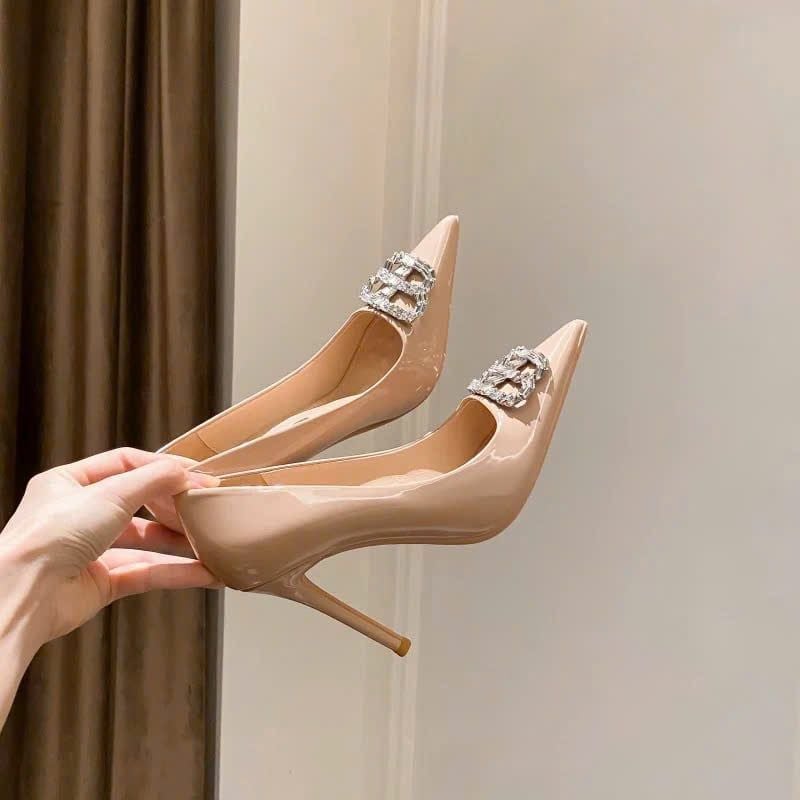  Giày Cao Gót 9 Phân Da Bóng Đính Đá Cao Cấp 1022 