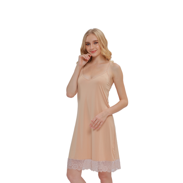 Đầm Ngủ Nữ Hai Dây Thun Lạnh Phối Ren Sexy & Comport Màu Da DMS0901