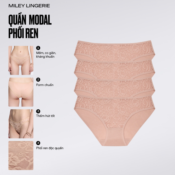 Combo 4 Quần Lót Modal Bikini Phối Ren Trước Miley Lingerie FCM04