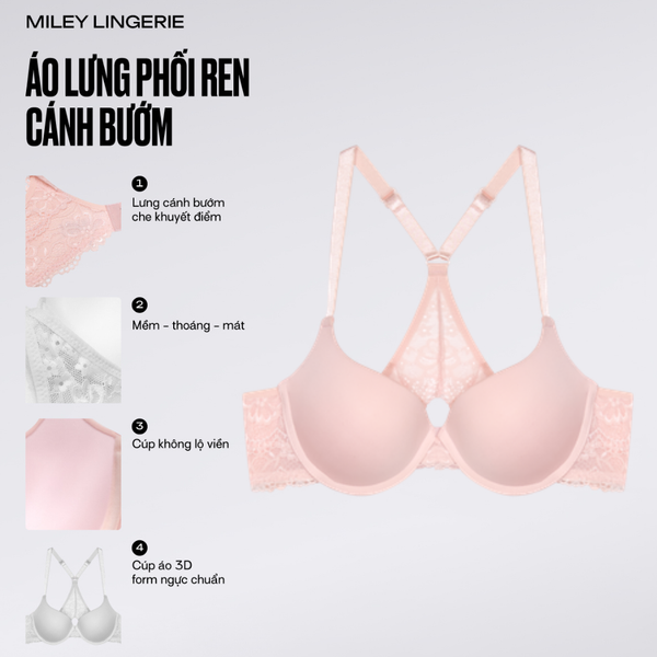 Áo Ngực Cúp Tròn Lưng Ren Cánh Bướm Elegant [BRM12104]