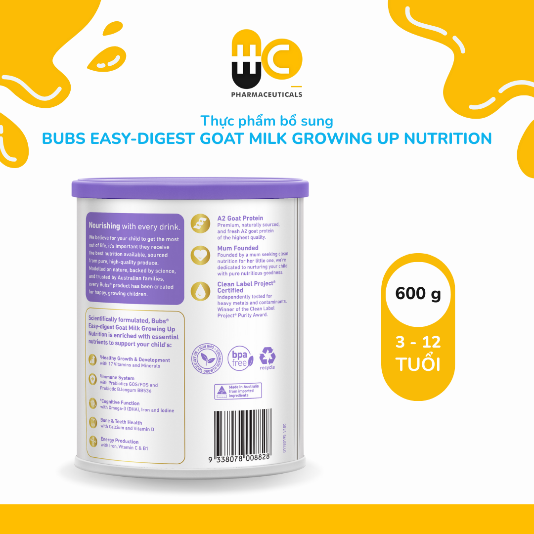Sữa dinh dưỡng Bubs Easy-Digest Goat Milk Growing Up Nutrition