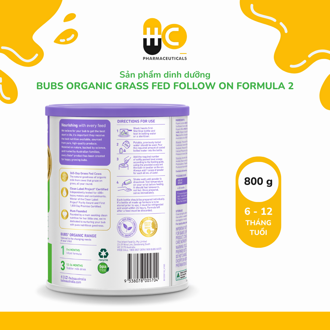 Sữa dinh dưỡng hữu cơ Bubs Organic Grass Fed Follow-On Formula 2