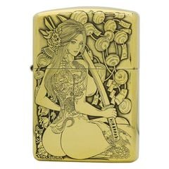Zippo armor khắc nổi chủ đề cô gái Nhật Geisha cao cấp