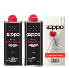 Combo 2 bình xăng 1 vỉ đá Zippo USA chính hãng