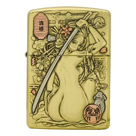 Bật lửa zippo armor xuất Nhật Bản khắc nổi 3D chủ đề Geisha Samurai cao cấp