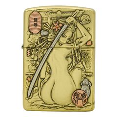 Bật lửa zippo armor xuất Nhật Bản khắc nổi 3D chủ đề Geisha Samurai cao cấp