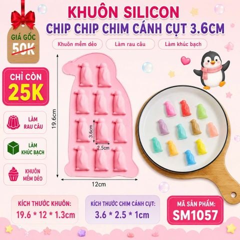 Khuôn silicon chip chip chim cánh cụt 3,6cm ( SM1057 )