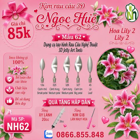 Bộ 5 kim làm rau câu 3d hoa lily 2 ( set 62 )