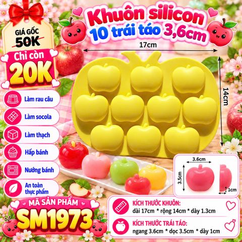 Khuôn silicon 10 trái táo 3,6cm ( SM1973 ) SALE OFF