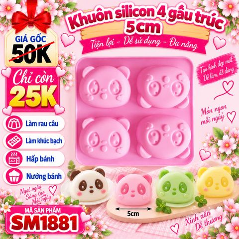 Khuôn silicon 4 gấu trúc 5cm ( SM1881 ) mẫu 2024