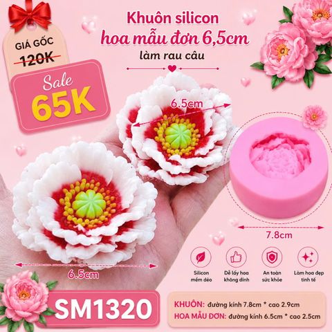 Khuôn silicon hoa mẫu đơn cánh mỏng nhụy vàng 6,5cm ( SM1320 )