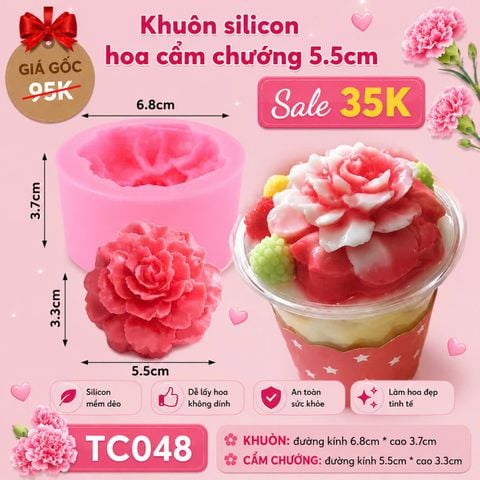 Khuôn silicon Hoa Cẩm Chướng 5,5cm ( TC048 ) có đế dày