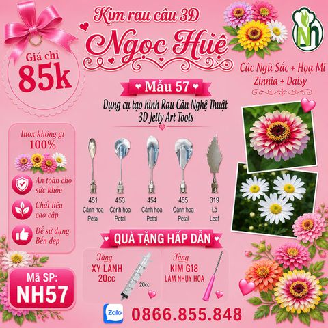 Bộ 5 kim làm rau câu 3d Hoa Cúc Ngũ Sắc & Cúc Họa Mi ( set 57 )