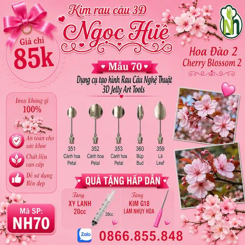 Bộ 5 kim làm rau câu 3d hoa đào 2 ( set 70 )