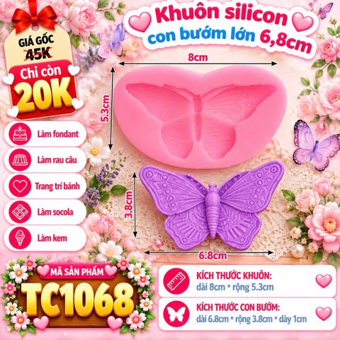 Khuôn silicon con bướm lớn 6,8cm ( TC1068 )