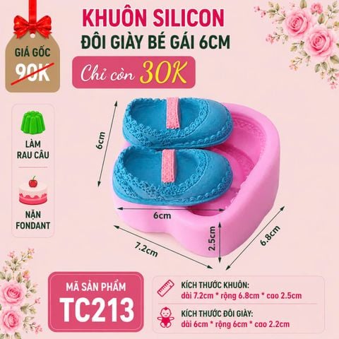 Khuôn rau câu silicon 4d : Khuôn đôi giày bé gái xoắn tròn hoa 6cm ( TC213 )