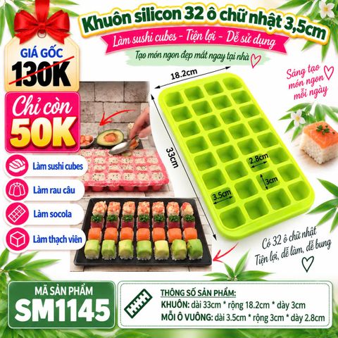 Khuôn silicon 32 ô chữ nhật 3,5cm làm sushi cubes ( SM1145 )