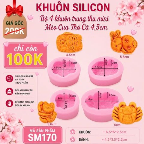 Bộ 4 khuôn trung thu mini Mèo Cua Thỏ Cá 4,5cm ( SM170 ) CÒN 3 BỘ