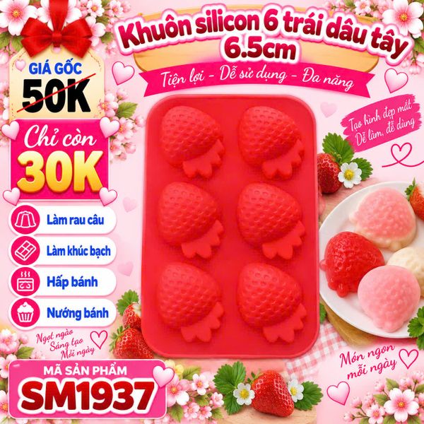 Khuôn silicon 6 trái dâu tây 6,5cm ( SM1937 ) mẫu 2024