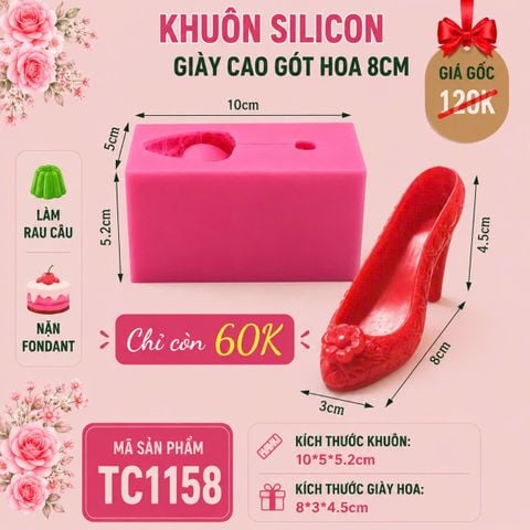 Khuôn rau câu chiếc giày cao gót hoa 8cm ( TC1158 )