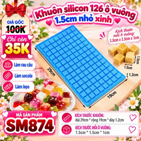 Khuôn silicon chip chip 126 ô vuông 1,5cm ( SM874 )