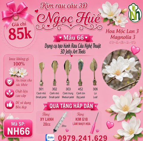 Bộ 5 kim làm rau câu 3d hoa mộc lan 3 ( set 66 )