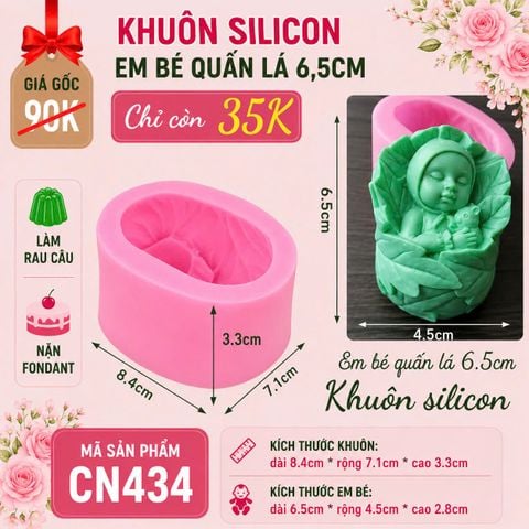 Khuôn silicon em bé baby quấn lá 6,5cm ( CN434 )