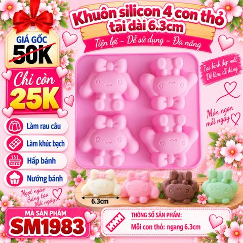 Khuôn silicon 4 con thỏ tai dài 6,3cm ( SM1983 )