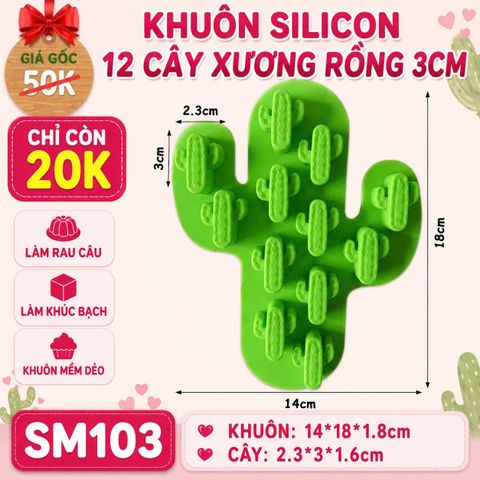 Khuôn silicon 12 cây xương rồng nhỏ 3cm ( SM103 )