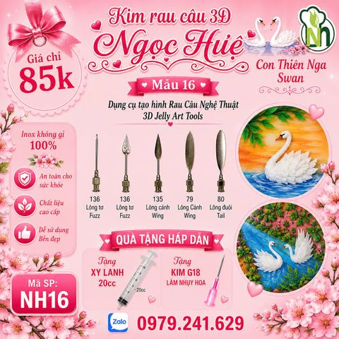 Bộ 5 kim rau câu 3d con thiên nga ( set 16 )