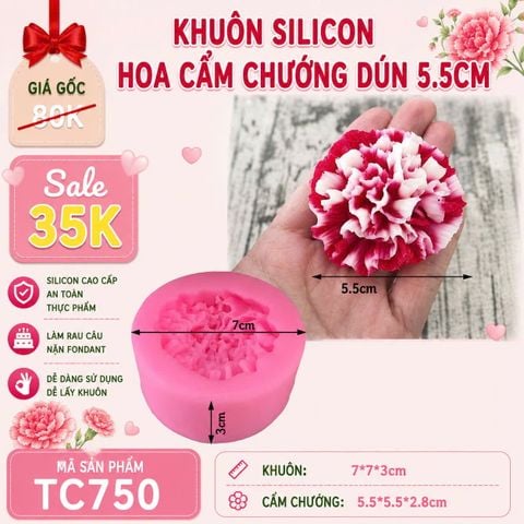 Khuôn silicon rau câu hoa cẩm chướng dún 5,5cm ( TC750 )