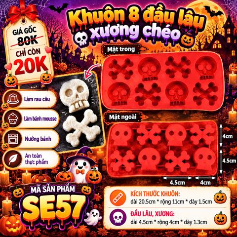 Khuôn silicon làm rau câu 8 đầu lâu xương chéo ( SE57 ) còn 5 cái