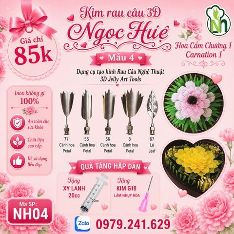 Bộ 5 kim rau câu 3d hoa cẩm chướng ( set 4 )
