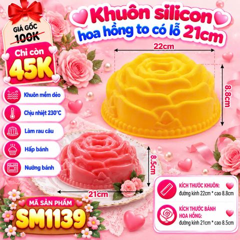 Khuôn silicon hoa hồng to có lỗ 21cm ( SM1139 ) còn 2 cái