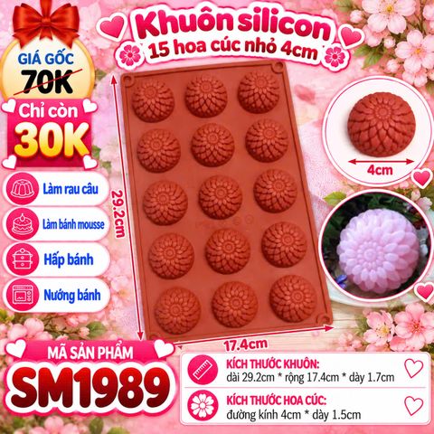 Khuôn silicon 15 hoa cúc nhỏ 4cm ( SM1989 ) còn 4 cái