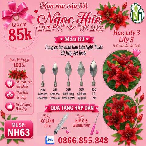 Bộ 5 kim làm rau câu 3d hoa lily 3 ( set 63 )
