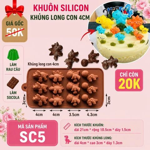 Khuôn silicon làm socola 12 Con Khủng Long Nhỏ 4cm ( SC5 )
