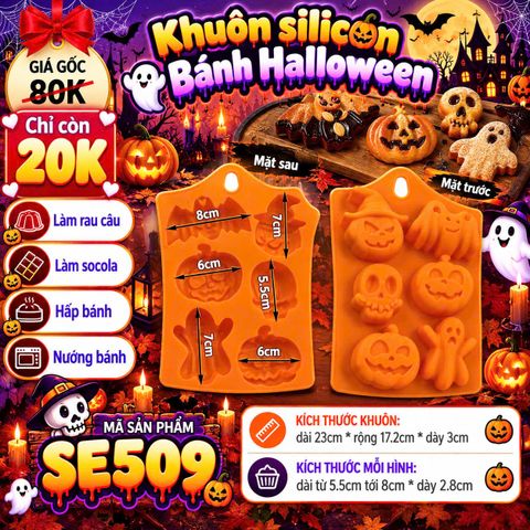 Khuôn silicon làm bánh 6 quả bí ngô con dơi đầu lâu Halloween ( SE509 ) còn 7 cái