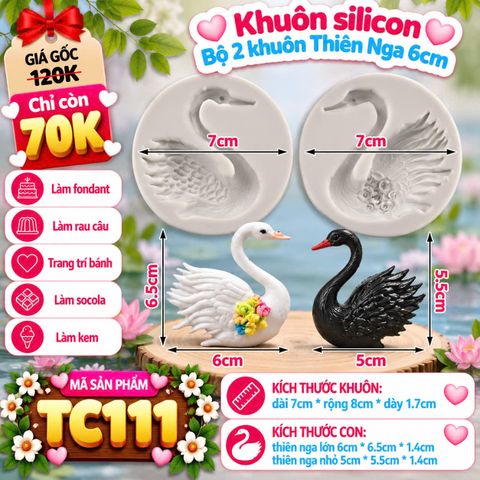 Bộ 2 khuôn silicon làm rau câu con chim Thiên Nga 6cm ( TC111 )